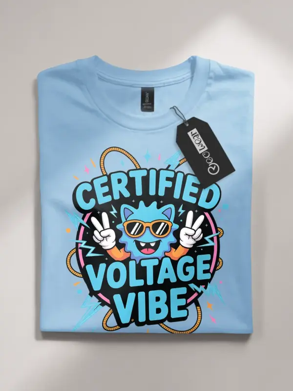 Light Blue Certified Voltage Vibe Shirt – electric blue vibe tee for tech professionals