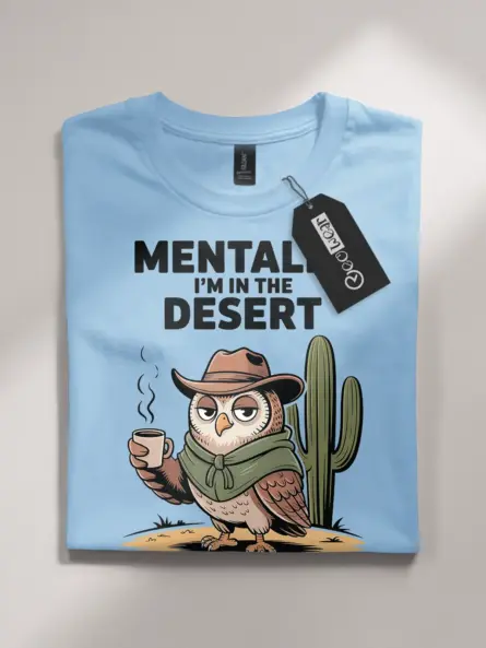 Desert Vibes T-Shirt – Funny Cowboy Owl Coffee Graphic Tee - Image 4