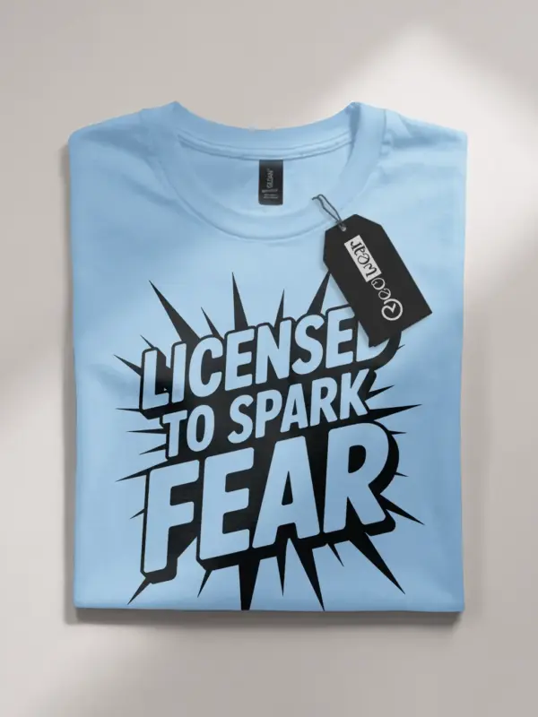 Light Blue Shirt – Comic Style Tee – Electrician Comic T-Shirt
