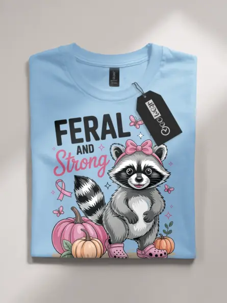 Feral and Strong Raccoon Shirt – Whimsical Breast Cancer Tee - Image 4