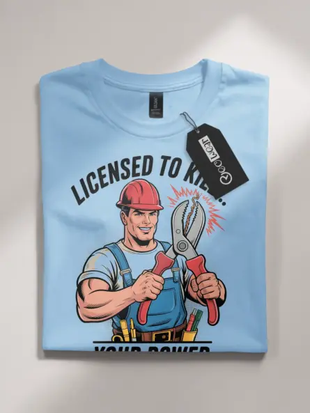Licensed Electrician Pun T-Shirt – Comic Style “Licensed to Kill… Your Power - Image 4