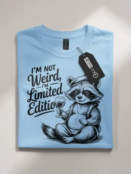 Front View light blue Shirt "I'm not weird I'm limited edition" – limited edition raccoon t-shirt