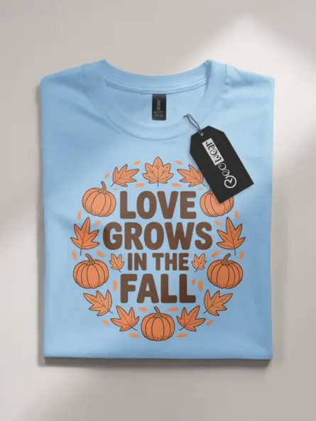 Love Grows in the Fall Shirt – Cozy Autumn Pumpkin Leaves Tee - Image 4