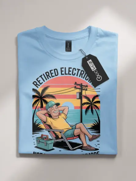Retired Electrician T-Shirt – Not My Problem Anymore Funny Beach Sunset Design - Image 4