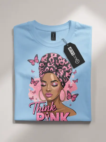 Light Blue Shirt Think Pink Breast Cancer Shirt Folded Detail