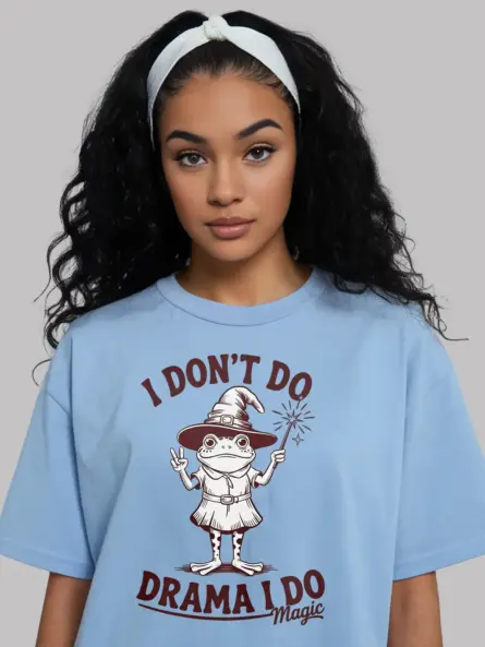 Light Blue front view – retro magical frog wizard t-shirt light blue