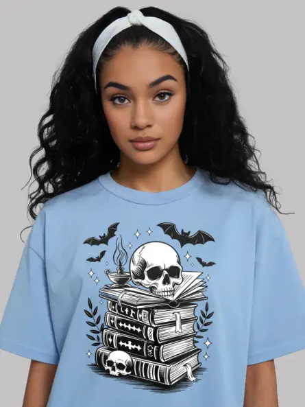 Haunted Library Skull T-Shirt for Bookworms & Dark Academia Fans - Image 9