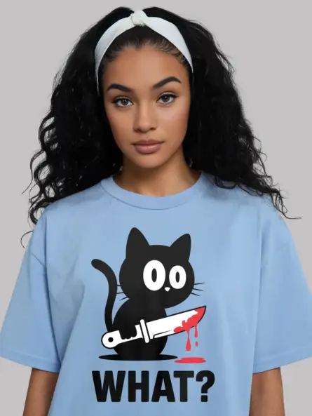 Murderous Cat with Knife T-Shirt – Funny Halloween Meme Graphic Tee - Image 6
