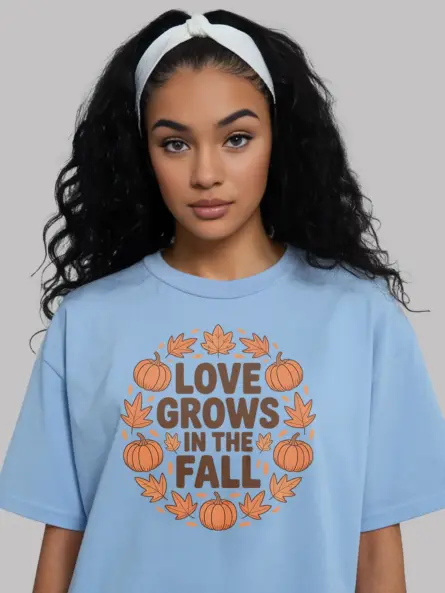 Love Grows in the Fall Shirt – Cozy Autumn Pumpkin Leaves Tee - Image 6