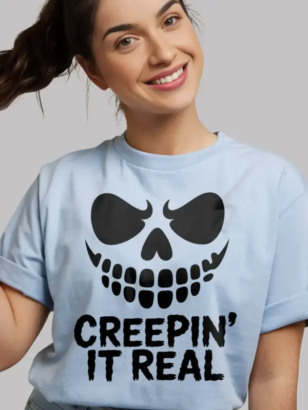 light blue Creepin It Real Halloween T-Shirt pun lovers