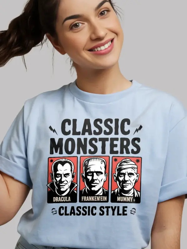 light blue Classic Monsters Vintage Horror T-Shirt Halloween