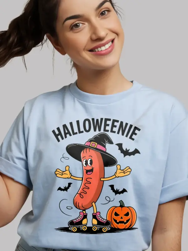 light blue Witch Hat Halloweenie Shirt – halloweenie hot dog t-shirt