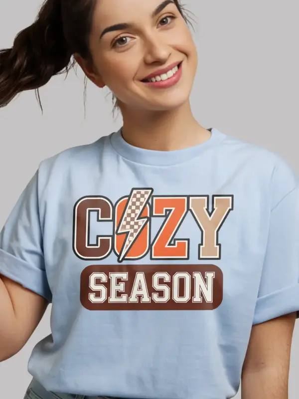 light blue shirt back – retro varsity cozy season shirt for women