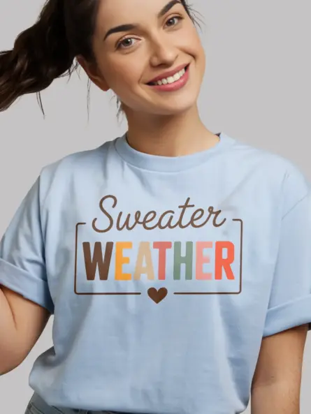 light blue autumn typography shirt – cozy sweater weather shirt
