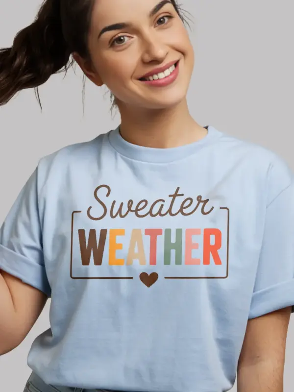 light blue autumn typography shirt – cozy sweater weather shirt