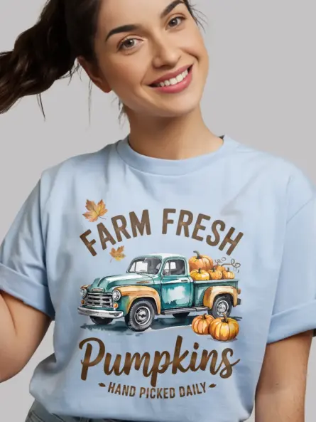 Farm Fresh Pumpkin Truck T-Shirt – Vintage Fall Harvest Tee - Image 5