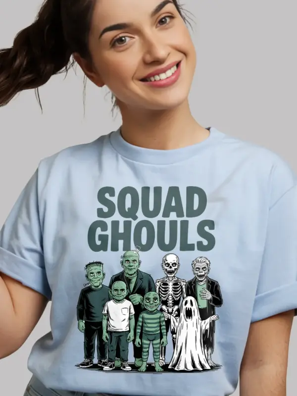 Front View light blue Squad Ghouls Shirt – Squad Ghouls T-Shirt