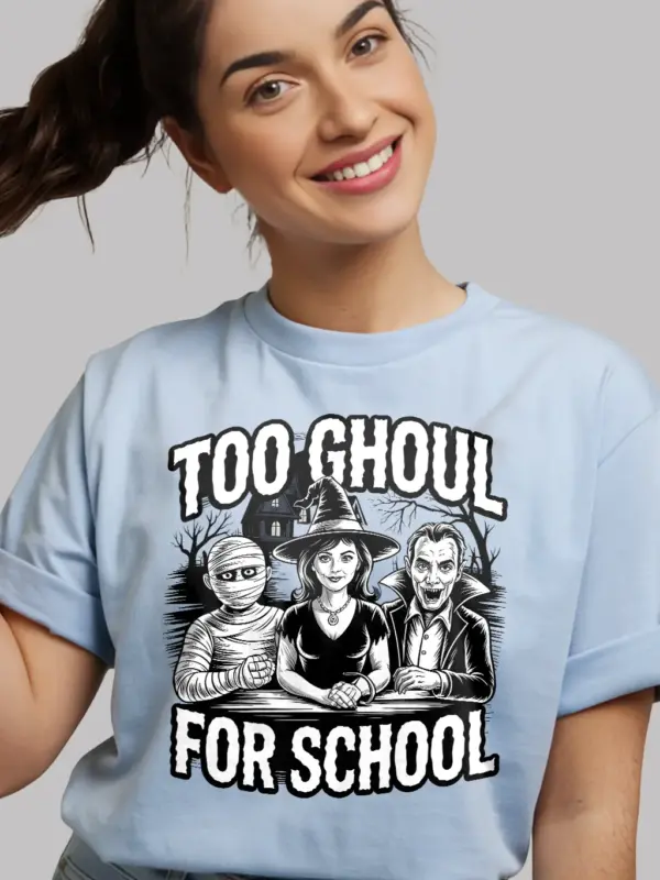 light blue too ghoul for school t-shirt spooky gothic horror shirt
