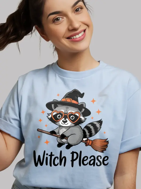 light blue Kawaii Animal Halloween Shirt – witch please raccoon t-shirt