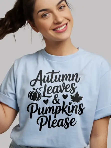 Chic Autumn Leaves and Pumpkins Shirt – Cozy Fall Graphic Tee - Image 6