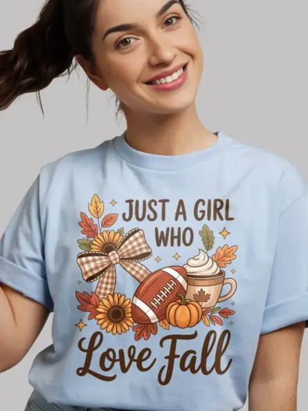 Cozy Just a Girl Who Loves Fall Shirt – Sunflower Latte Tee - Image 6