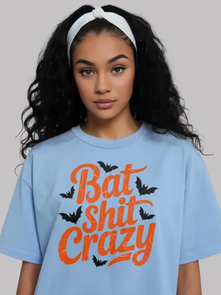 light blue Shirt– Bat Shit Crazy – funny bat Halloween t-shirt