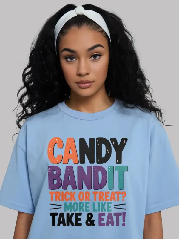 light blue Shirt – Candy Bandit – candy bandit kids Halloween t-shirt