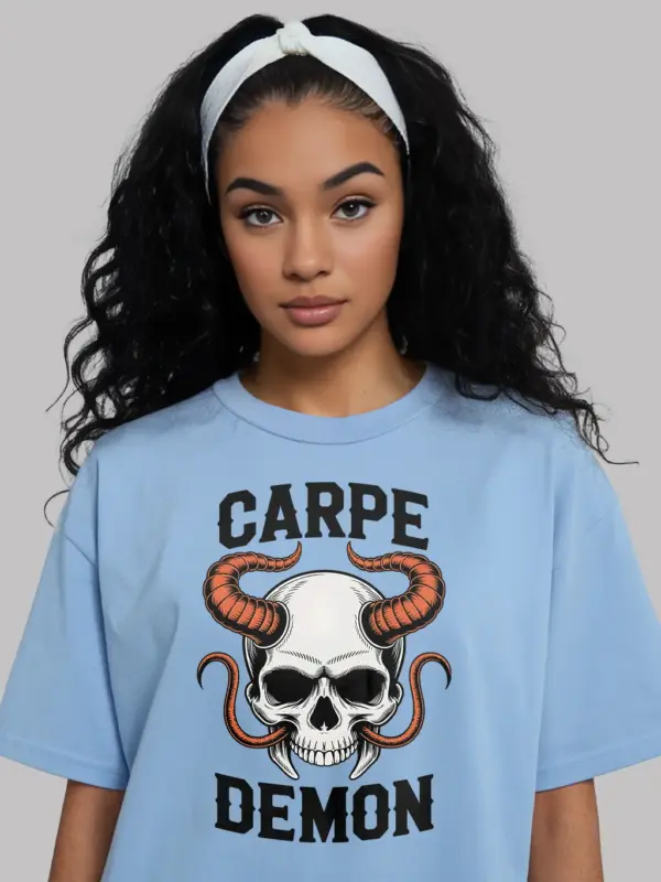 light blue Shirt – Carpe Demon – carpe demon skull t-shirt