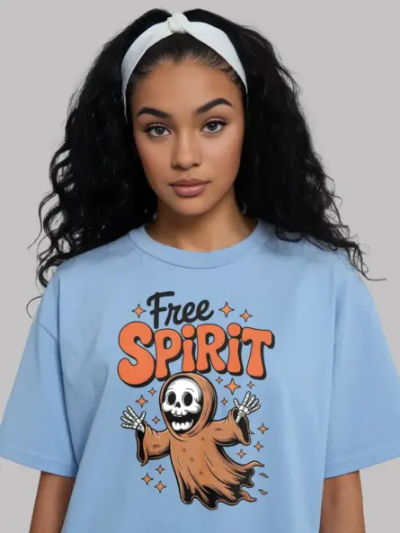 light blue lifestyle – fall outfit styled with boho ghost Halloween t-shirt