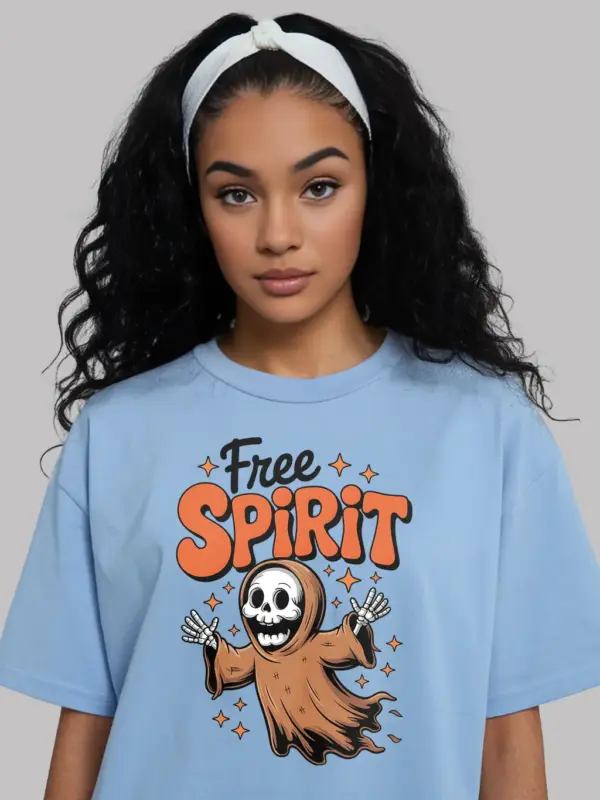 light blue lifestyle – fall outfit styled with boho ghost Halloween t-shirt