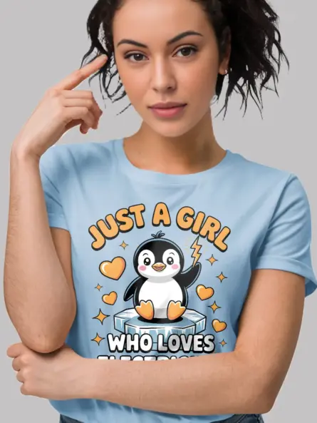 STEM Girl Electricity T-Shirt – Kawaii Penguin Design - Image 6