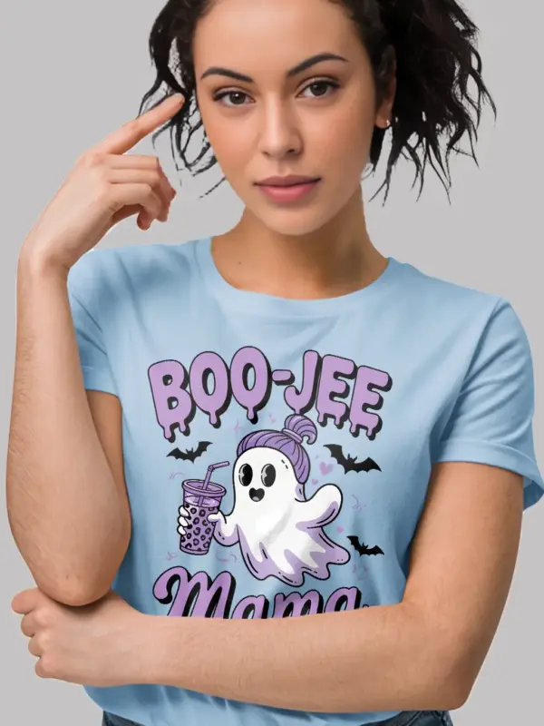 Light Blue lifestyle – funny ghost mama tee in light blue color