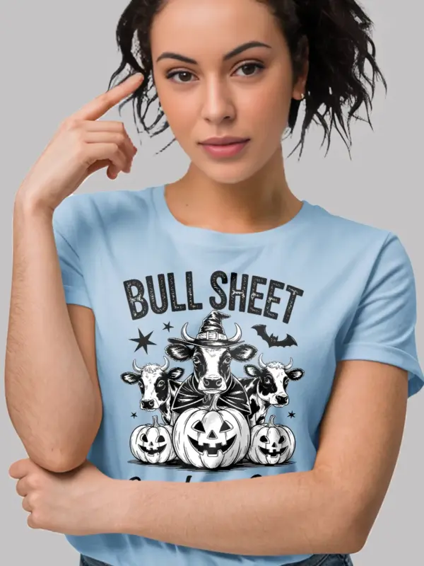 Light Blue lifestyle – spooky farm cow tee bull sheet cow Halloween shirt blue