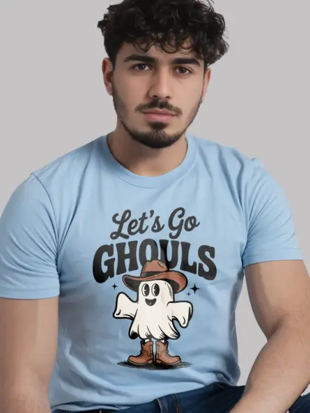light blue lifestyle – Gen Z girl styling western ghost Halloween t-shirt