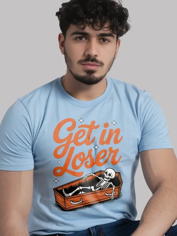 light blue Dark Heather Shirt – Goth Skeleton Coffin T-Shirt