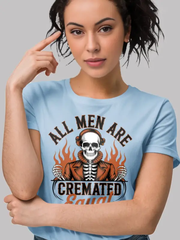 Light Blue lifestyle – retro flame print gothic skeleton t-shirt