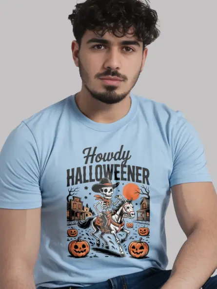 Light Blue lifestyle – Wild West Halloween graphic tee blue