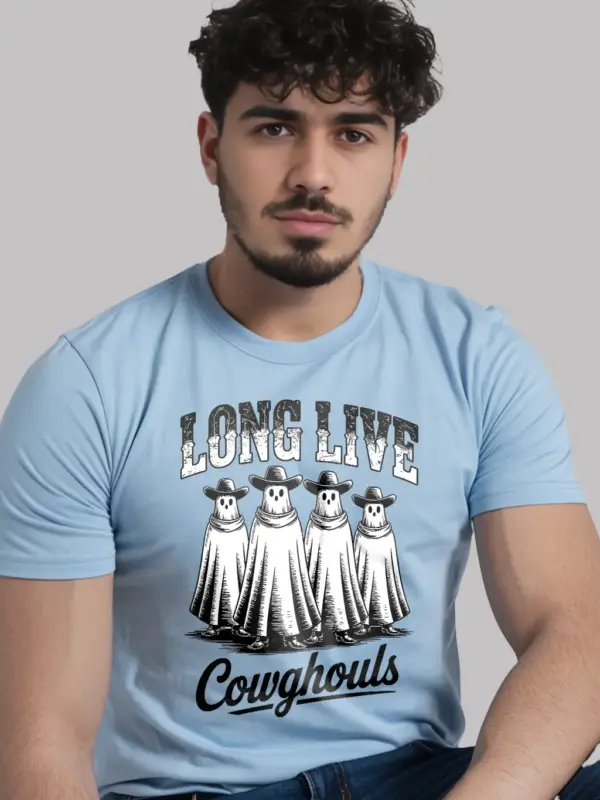 light blue lifestyle – casual country Halloween look western ghost cowboy t-shirt