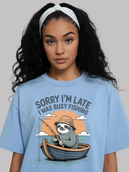 Funny Fishing T Shirt – Lazy Sloth Graphic Tee for Chill Anglers - Image 5