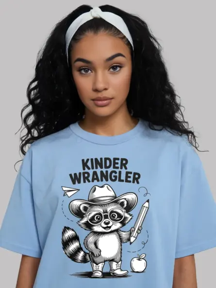 Adorable Kindergarten Teacher T-Shirt – Raccoon Kinder Wrangler Design - Image 5