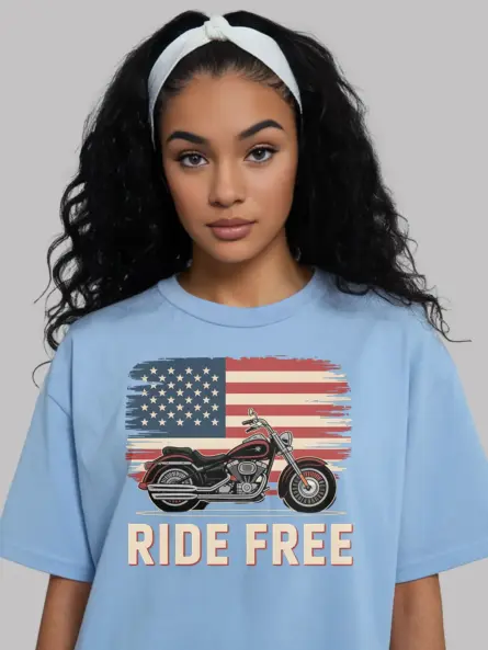 Bold Patriotic Biker T-Shirt – Ride Free with American Pride - Image 6