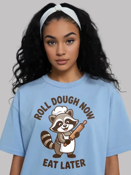 Funny Baking T-Shirt – “Roll Dough Now Eat Later” Raccoon Chef Tee - Image 5