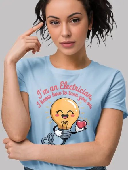 Funny Electrician Pun T-Shirt – Turn You On - Image 3