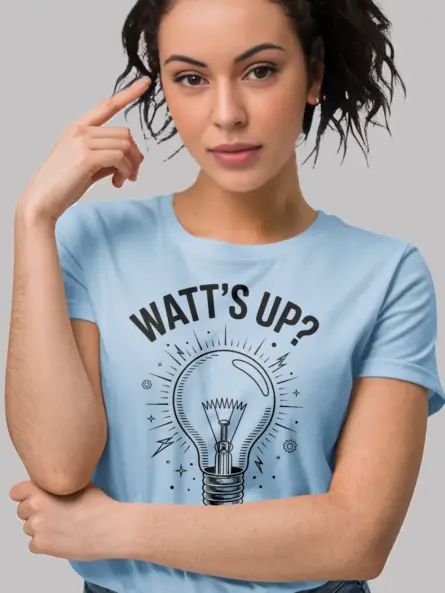 Funny Electrician Shirt - "WATT’S UP?" Light Bulb Pun Design - Image 6