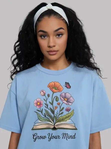 Inspiring Grow Your Mind T-Shirt – Botanical Book Lover Tee for Women - Image 6