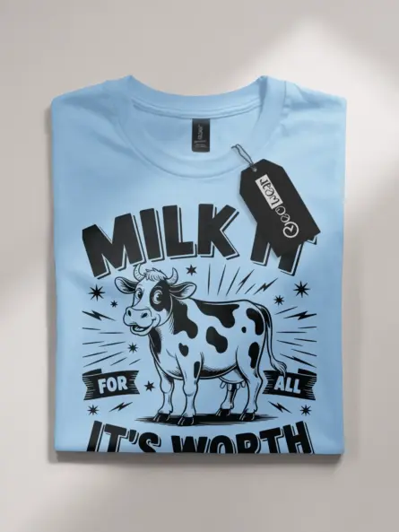 light blue front view milk it for all its worth shirt farm humor tee