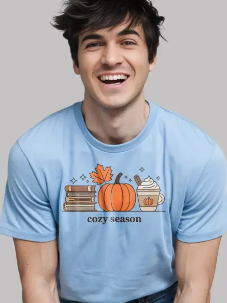 Minimalist Cozy Season T Shirt – Autumn Books & Pumpkin Tee - Image 6