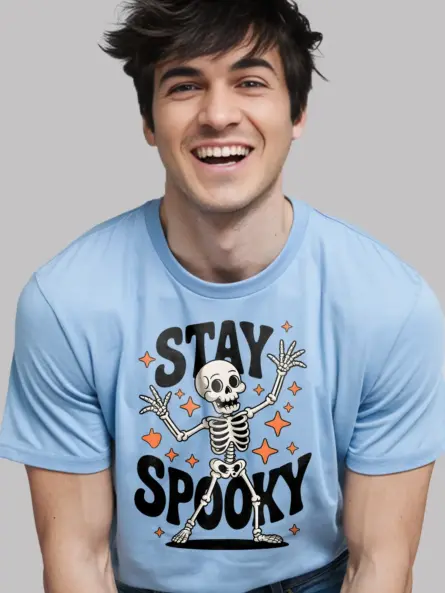 light blue dancing skeleton Halloween shirt