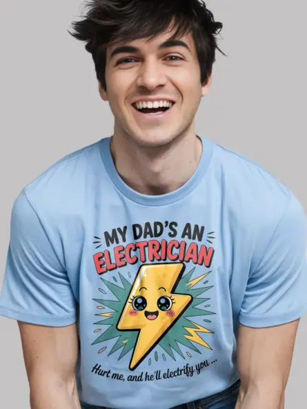 Adorable Electrician Dad Kids T-Shirt with Cartoon Bolt - Image 6