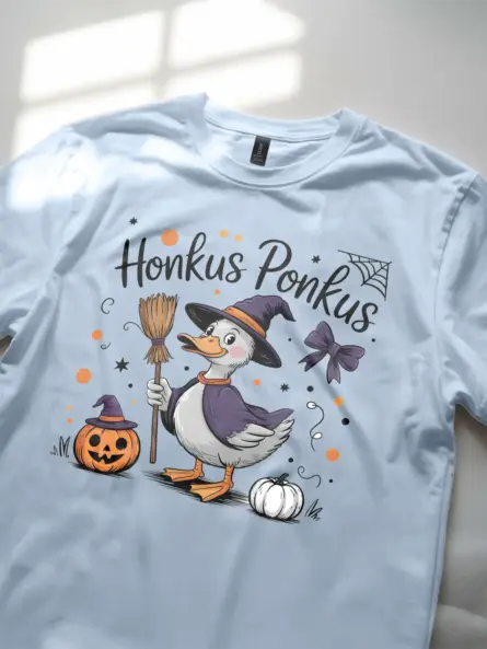 light blue honkus ponkus duck halloween t-shirt lifestyle image